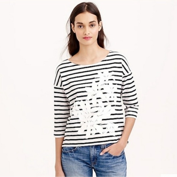 J. Crew Striped Floral 3/4 Sleeve Shirt - Picture 1 of 5
